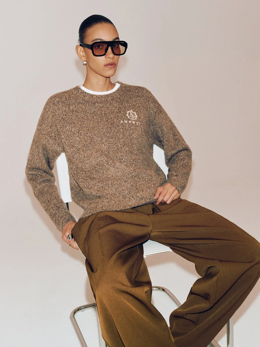 Anewsta Essential Autumn/Winter New Embroidered Women's Pullover Sweater - Coffee Brown - View 1