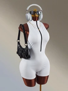 Amplova Women's White Sleeveless Backless High Neck Sports Jumpsuit - White - View 8