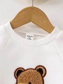SHEIN Baby Boy Cartoon Animal Pattern Knit Soft Round Neck Long Sleeve Pullover Autumn Winter Sweatshirt - White - View 5