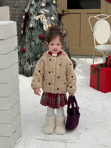 Dazy Kids Infant (Girl) Polka Dot Korean Style Long Sleeve Autumn/Winter Jacket - Apricot - View 11
