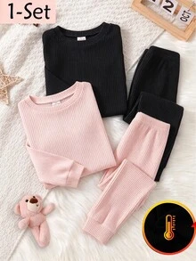 Bộ đồ lót giữ nhiệt gân lông màu đen cho bé gái, mềm mại và ấm áp, dùng cho mùa xuân, thu và đông - màu đen - Xem 4