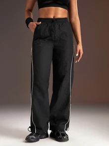 Powerista Women's Colorblock Casual Daily Travel Sports Long Pants - Black - View 3