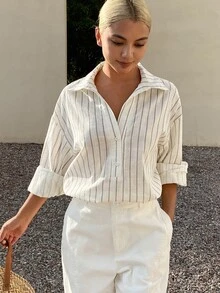 Dazy Kids Teen Girl Striped Casual Versatile Daily Wear Shirt - Beige - View 6