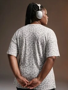 Powerista Women's Plus Size White & Grey Leopard Print Short Sleeve Sports T-Shirt - White - View 6