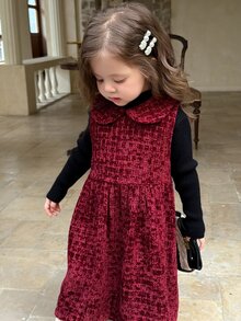Dazy Kids Baby Girl Plaid Pleated Fashion Party Dress - Red - View 2
