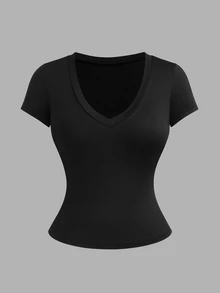 Sweetra 3pcs/Set Women's Plus Size Deep V-Neck Short Sleeve Casual Commute Versatile T-Shirt Tops, Spring/Summer - Multicolor - View 10