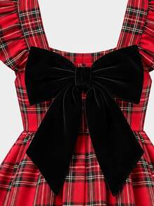 SHEIN 少女深酒紅色休閒純色洋裝 - 紅色 - 查看 4