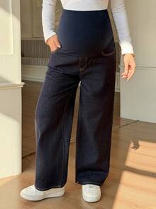 DAZY Maternity Distressed Spring/Autumn Jeans With Pockets And Adjustable Waistband - Blue - View 3