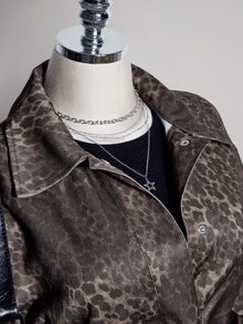 SHEIN ICON Women's Plus Size Leopard Print Lapel Collar Jacket - Brown - View 5