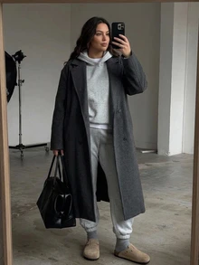 Dazy Plus Plus Size Women's Casual Commute Autumn/Winter New Elegant Outfit Coat, Dark Gray Wool - Dark Grey - View 3
