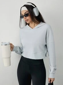 Slayform 1pc Regular Fit Ribbed Sweatshirt Sweatshirt, Loose Design, Basic Style, Grey, Sports Sweatshirt For Fitness/Yoga - Grey - View 6
