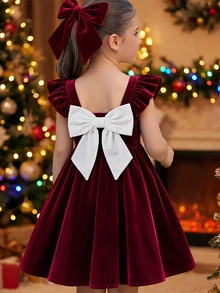 SHEIN 少女深酒紅色休閒純色洋裝 - 酒紅色 - 查看 2