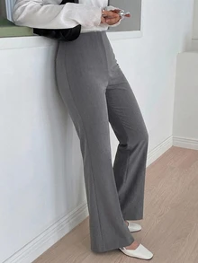 Dazy Plus Quần dài ống loe ôm dáng màu trơn phong cách thường ngày công sở, kiểu mới cho xuân thu - Xám - Xem 3