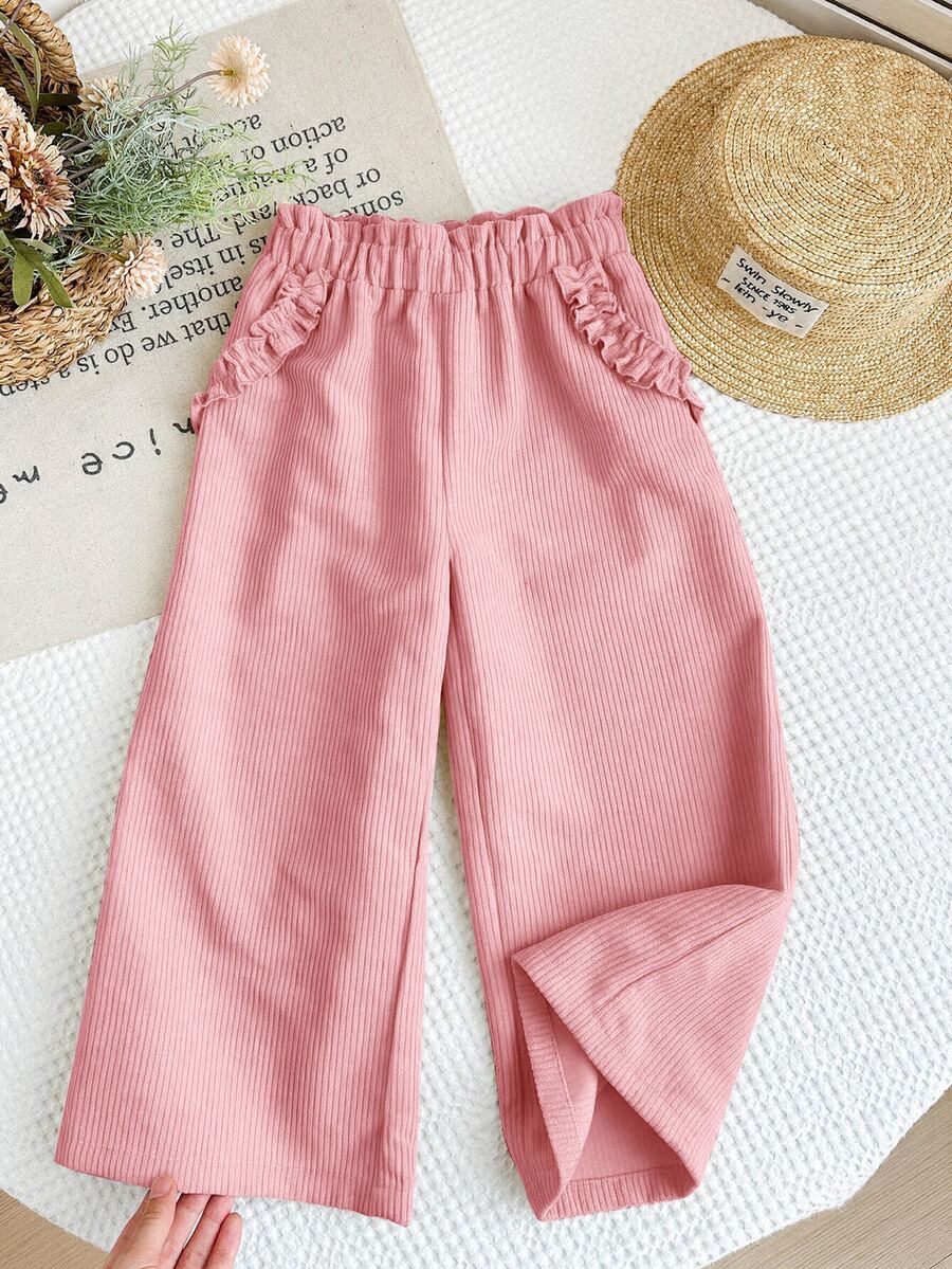 SHEIN 少女燈芯絨寬鬆休閒長褲 - 粉色 - 查看 1