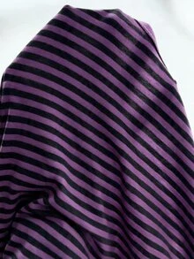 SHEIN Tween Girl 針織粉色條紋寬鬆大尺寸大圓領長袖休閒蕾絲拼接下擺T恤 - 淡紫色 - 查看 7