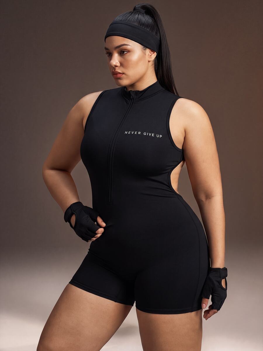 Powerista Women's Plus Size Zipper Sports Romper - Black - View 1