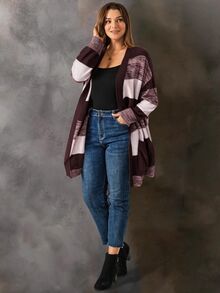 EMERY ROSE 大尺碼女款落肩長袖休閒寬鬆傳統優雅廓形度假風淺藍色開襟衫，秋季正式假日穿搭衣物 - 彩色 - 查看 3