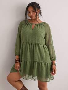 Freevana Plus Size fransk semester jacquard långärmad modesskjorta höst - Grön - Visa 6