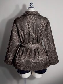 SHEIN ICON Women's Plus Size Leopard Print Lapel Collar Jacket - Brown - View 2