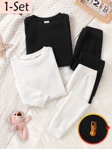 Bộ đồ lót giữ nhiệt gân lông màu đen cho bé gái, mềm mại và ấm áp, dùng cho mùa xuân, thu và đông - màu đen - Xem 5