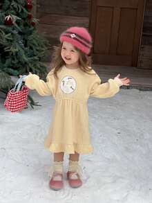 Dazy Kids بلوزة رياضية للرضيعة (بنت) بياقة دائرية وأكمام طويلة مع حافة مكشكشة لفصل الخريف/الشتاء - لون مشمشي - مشاهدة 5