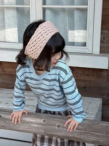 Dazy Kids Infant (Girl) V-Neck Korean Style Striped Long Sleeve Sweater - Blue - View 8
