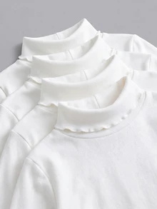 SHEIN 女童 4件組 高領針織休閒 T-冬衫 高領 T-shirt 女孩秋季服飾 適合日常休閒穿著 - 白色 - 查看 3