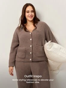 LUVLETTE Plus Size Pajama Sets - Coffee Brown - View 8