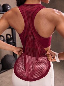 Powerista Women's Minimalist Mesh Patchwork Sports Tank Top For Running And Fitness - Burgundy - View 3