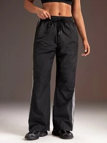 Powerista Women's Side Stripe Drawstring Waist Loose Fit Sports Long Pants - Black - View 4