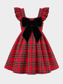 SHEIN 少女深酒紅色休閒純色洋裝 - 紅色 - 查看 7