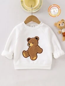 SHEIN Baby Boy Cartoon Animal Pattern Knit Soft Round Neck Long Sleeve Pullover Autumn Winter Sweatshirt - White - View 6