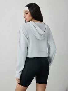 Slayform 1pc Regular Fit Ribbed Sweatshirt Sweatshirt, Loose Design, Basic Style, Grey, Sports Sweatshirt For Fitness/Yoga - Grey - View 3