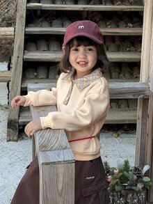 Dazy Kids Infant/Toddler (Girl) Collared Mesh Texture Long Sleeve Sweatshirt, Autumn/Winter - Apricot - View 1