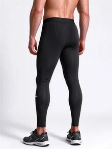 Acti Log Legging Kompresi Olahraga Pria dengan Motif Huruf - Hitam - View 2