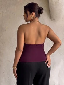 Firerie Plus Size New Draped Neck Modern Elegant Commute Office Workplace Outfit Cowl Neck Y2K Halter Tank Top - Red Violet - View 2