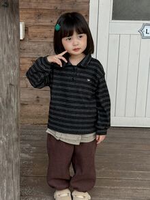 Dazy Kids Infant/Toddler (Girl) Collared Striped Long Sleeve Sweatshirt - Grey - View 7