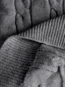Linhara Plus Size V-Neck Cable Knit Long Sleeve Pullover Sweater And Pants Casual Set - Grey - View 3