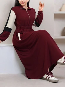 Veilorie Plus Size Women's Colorblock Pleated Casual Party Summer Dress - Multicolor - View 6