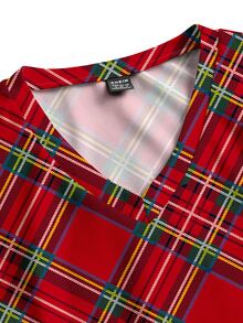 PopScrub Casual Minimalist Red Plaid Christmas Nurse Scrub Uniform Top - Multicolor - View 4