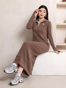 Veilorie Women's Knight Graphic Contrast Color Casual Daily Summer Long Dress - Mocha Brown - View 5