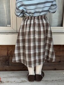 Dazy Kids Infant/Toddler (Girl) Plaid Korean Style Casual Versatile All-Season Bottoms - Blue - View 2