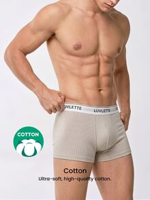 LUVLETTE 3-Pack Cotton Mid Rise Printed Letter Webbing Men's Boxer Briefs - Multicolor - View 11
