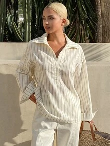 Dazy Kids Teen Girl Striped Casual Versatile Daily Wear Shirt - Beige - View 4