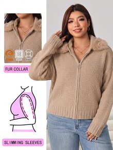 Solflare Plus Size Women's Solid Color Casual Versatile Daily Wear Cardigan - Apricot - View 1