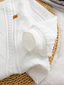 SHEIN 小男孩紋理拼接長袖運動衫 - 白色 - 查看 4