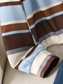 Story & Sage Women's Striped Half-Zip Long Sleeve Casual Sweatshirt - Brown - View 4