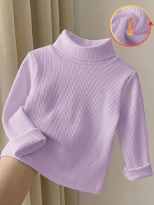 SHEIN 女嬰休閒百搭針織保暖內裡高領套頭上衣，秋季百搭上衣 - 淡紫色 - 查看 1