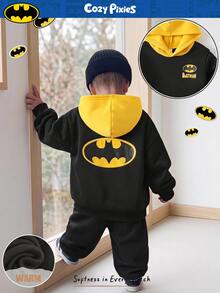 BATMAN X Cozy Pixies 兒童男嬰 Justice League Batman 配色拼接圖案印花長袖針織套頭運動衫 - 黑色 - 查看 1
