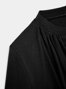 Sweetra Plus size vinröd body med hög krage, rynkad bröstdetalj, figursydd och lång ärm, vinter - Svart - Visa 7